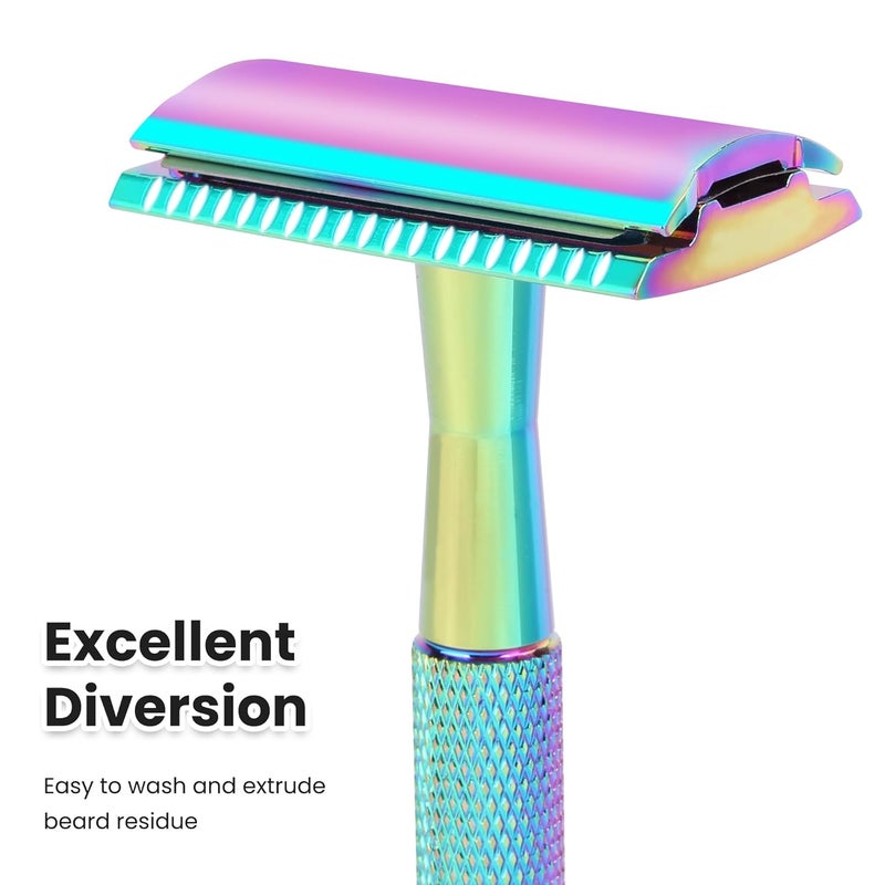 Keropy Safety Razor For Man With 10 Premium Stainless Steel Razor Blade Reusable Single Blade Razors For Men and Women, Double Edge Razor, Rainbow - Image 4